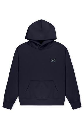 Dalix Butterfly Relaxed Midweight Fleece Pullover Hoodie in Ink Blue at Nordstrom, Size Xx-Large