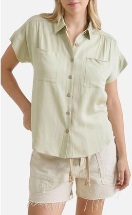 Blu Pepper Solid Short Sleeve Button-Up Shirt in Light Olive at Nordstrom Rack, Size Medium