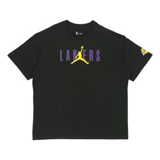 Nike Jordan Air Jordan NBA Los Angeles Lakers Alphabet Printing Basketball Sports Round Neck Short Sleeve Black DA6513-010