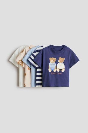 H&M 5-pack Cotton T-shirts in Dark Blue/teddy Bears at Nordstrom, Size 12M