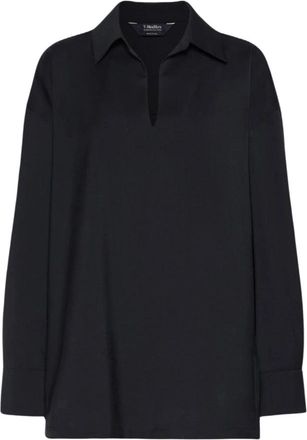 Max Mara Blouse van pure wolstof - Dames - Overhemden - Blauw - L - Wol - Overhemden