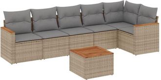 vidaXL Vidaxl - Set Sof&aacute;s De Jard&iacute;n 7 Piezas Y Cojines Rat&aacute;n Sint&eacute;tico Beige