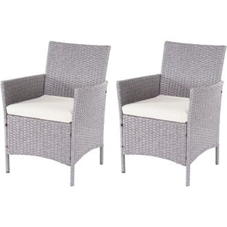 Hhg Non utilizzato] Set 2x poltrone esterno giardino Halden 60x59x83cm polyrattan grigio con cuscino avorio