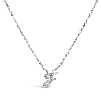 House of Brilliance 10K Gold Diamond Accent A-Z Initial Script Style Pendant Necklace in White | F at Nordstrom