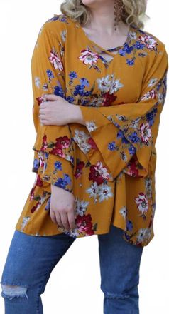 Angie Floral Layered Bell Sleeve Tunic - Plus In Multi