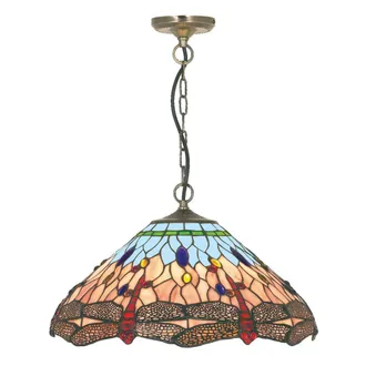 Searchlight Sospensione Tiffany Libellula Metallo Ottone Vetro 1 Luce E27