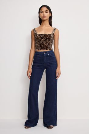 Good American Womens Good Waist Palazzo Jeans | Flat Tummy Tech, Gap-Proof Waistband | Indigo, 3 Size 10 | Good American by Khlo&Egrave; Kardashian