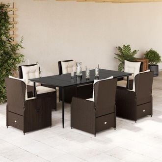 vidaXL Set Comedor De Jard&iacute;n 7 Pzas Con Cojines Rat&aacute;n Sint&eacute;tico Marr&oacute;n Vidaxl