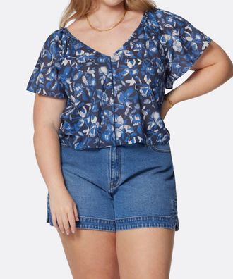 Joie Katya Short Sleeve Cotton Top In Navy Blazer Blue
