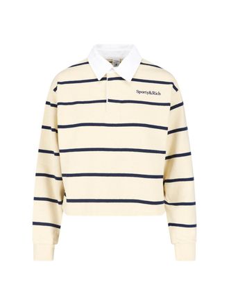 Sporty & Rich Cropped Sweater With Navy Stripes And Classic Collar