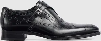 Gucci Mens Monk Strap Shoe, Black, Leather