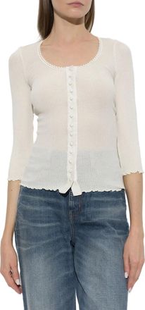 Chlo&eacute; Womens Top En Jersey De Coton C&ocirc;tel&eacute; Iconic Milk White
