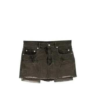 Rick Owens Rokken, Dames, Grijs, S, Denim, Lana Paneled Frayed Denim Mini Rok