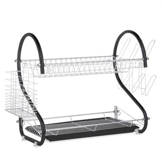 Lewis's 2 Tier Dish Drainer for Kitchen Sink - Black | TJ Hughes