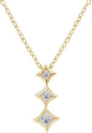 House of Brilliance 10K Yellow Gold 1/5 Cttw Princess Cut Diamond 3 Stone Drop 18 Pendant Necklace (H-I Color, SI2-I1 Clarity)