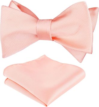 Alizeal Mens Classic Self Bow Tie and Hanky Set, Peach