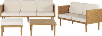 Beliani Conjunto De Jard&iacute;n 5 Plazas De Madera De Acacia Clara Beige Claro Con Otomana Mesa Sillas Cojines Baratti