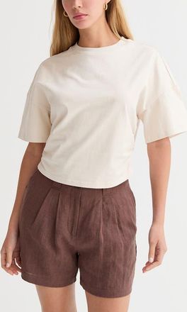 Crescent Semi Cropped Ruched Knit Top in Bone at Nordstrom, Size X-Small