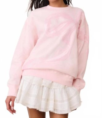 LoveShackFancy Palo Sequin Bow Fleece Pullover Sweatshirt In Wistful Pink