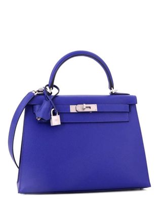Herm&egrave;s Kelly Handbag Blue Epsom with Brushed Palladium Hardware 28 satchel - Blauw