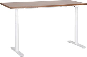 Beliani Beliani - Escritorio De Altura Regulable El&eacute;ctrico Dise&ntilde;o Moderno Patas Redondas 160 X 72 Cm Tablero Madera Oscura Soporte De Acero Blanco Destinas