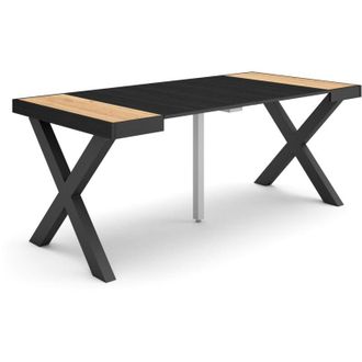 Skraut Home Consolle allungabile, Tavolo consolle allungabile, 180, Per 8 persone, Gambe in legno, Stile moderno, Rovere e nero - Skraut Home