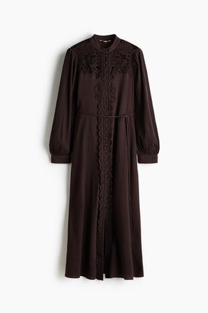 H&M Baumwollkleid mit Spitzendetails - Dunkelbraun
