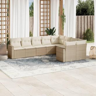 vidaXL Set De Sof&aacute;s De Jard&iacute;n 9 Pzas Con Cojines Rat&aacute;n Sint&eacute;tico Beige Vidaxl