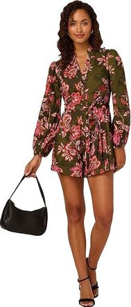 Adrianna Papell Printed Romper Womens Dress Olive : 12, Cotton