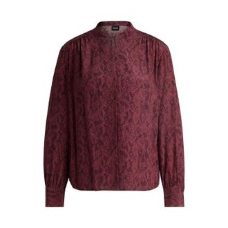 HUGO BOSS Womens Notched Neck Band Collar Long Sleeve Blouse in Open Miscellans - Multicolour - Size 14 UK