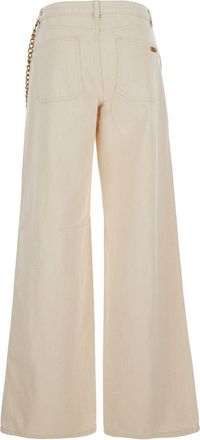 Michael Michael Kors Womens Beige Wide Leg Jeans With Chain Detail Cotton