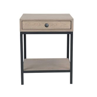 Signature Oak & Metal Bedside Table - Gilles in Light Brown