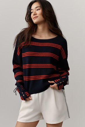 Maeve Boat-Neck Lace-Up-Sleeve Sweater