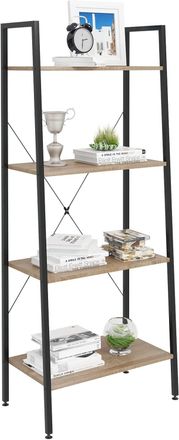 Woltu Estanter&iacute;a Multiusos Moderna De 4 Niveles Librer&iacute;a Para Sala De Esta Escalera De Flores Negro + Roble Claro - Woltu