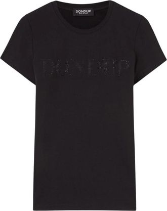 Dondup Slim Jersey T-shirt met Strass Logo - Dames - T-shirts - Zwart - M - Tops