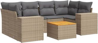 vidaXL Vidaxl - Set Sof&aacute;s De Jard&iacute;n 7 Piezas Y Cojines Rat&aacute;n Sint&eacute;tico Beige