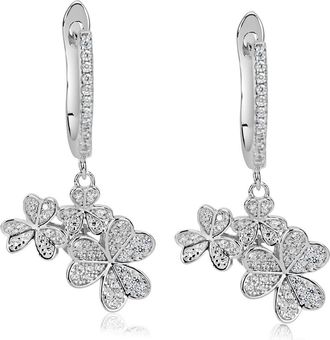 Suzy Levian Sterling Silver Pav&eacute; CZ Cluster Clover Drop Earrings in White at Nordstrom Rack