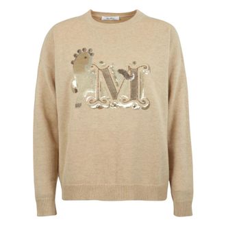 Max Mara Maglia - Dames - Ronde hals truien - Beige - XS - Wol - Truien & Vesten