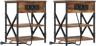 vidaXL Vidaxl - Cabinete de Noche con Estación de Carga 2 pcs Roble ahumado