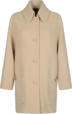Valentino Single-Breasted Coats, female, Beige, Size: S Wool Drap Caban
