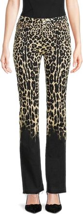 Roberto Cavalli Nimale Leopard Print Straight-Leg Jeans, Brand Size 42 ( US Size 8 )