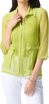 Joseph Ribkoff Mesh And Silky Knit Straight Jacket In Lime Green
