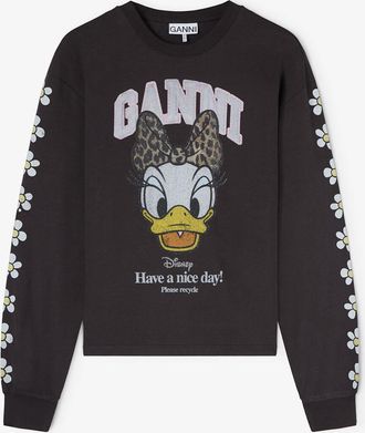 Ganni Mixed Daisy Duck Black Long-sleeve T-shirt - Size XS Organic Cotton