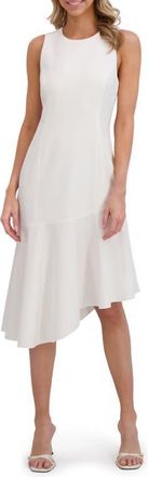Ted Baker Asymmetric Ruffle Sleeveless Midi Dress in Ultra White at Nordstrom, Size 10