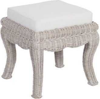 Jonathan Y Designs Rowan 19.7 Bohemian Designer Woven Rattan/Wood Ottoman Vanity Stool, White Cushion Seat in Gray White Wash at Nordstrom