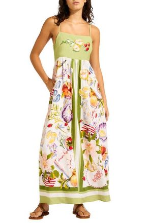 Seafolly Riviera Coast Linen Blend Cover-Up Maxi Dress in Sage at Nordstrom, Size Small