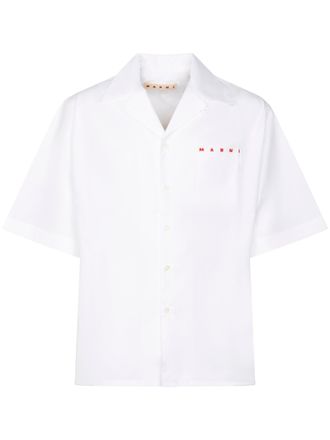 Marni Short-Sleeved Ovine Leather Shirt with Classic Collar