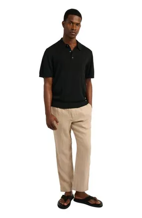 Onia Silk Ribbed Knit Polo in Black at Nordstrom, Size Medium S