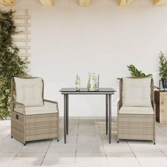 vidaXL Set Comedor De Jard&iacute;n 3 Pzas Con Cojines Rat&aacute;n Sint&eacute;tico Beige Vidaxl
