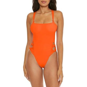 BECCA by Rebecca Virtue Baja Mar Swimsuit Womens Orange Cutout One-Piece Swimwear GBO2215